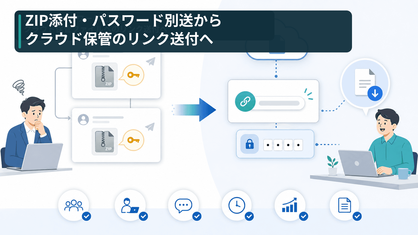 PPAP運用からリンク送付へ切り替わる図解イラスト
